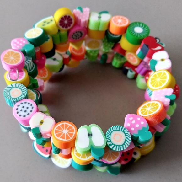 Handmade ladies coiled bracelet with fruit beads - Picture 2 of 3